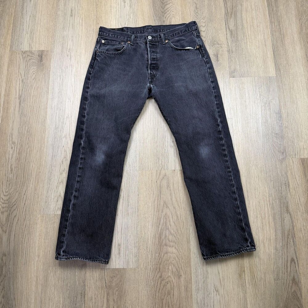 Levis 501 Jeans Mens 33x29 Gray Denim Straight Leg Button Fly Classic Pants